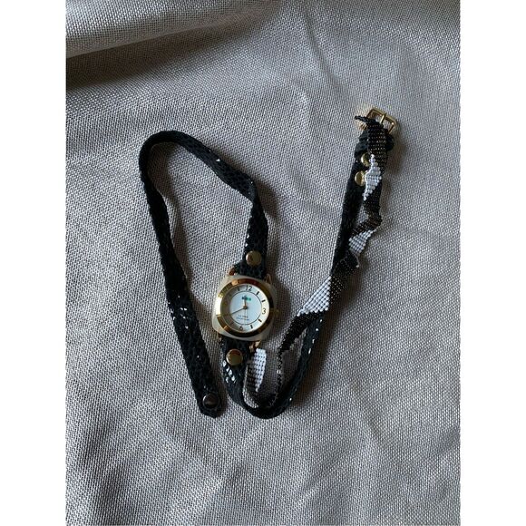La Mer Wrap Black White Beaded Gold Wrap Watch / Bracelet - Picture 1 of 7